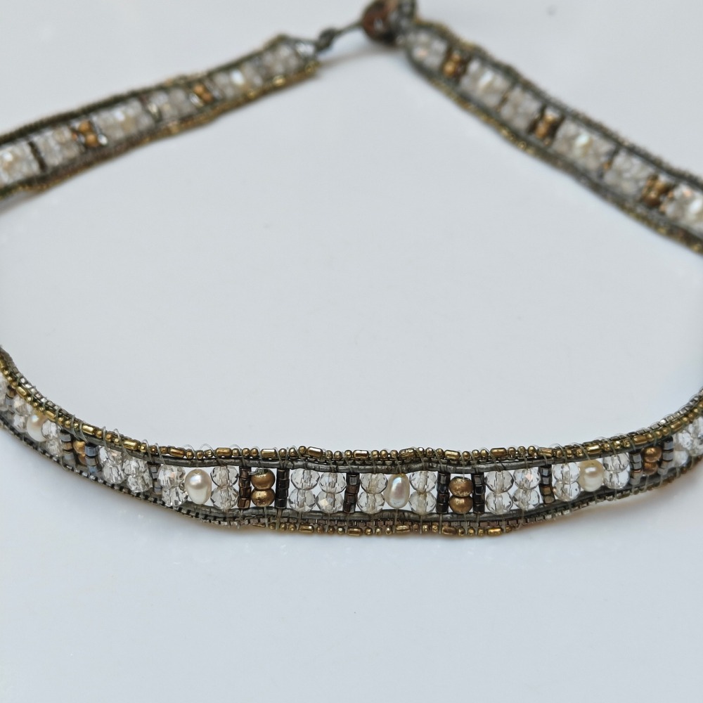 Silpada Glass Beaded Choker Necklace 925 Sterling Silver Gold Tone Pearl Toggle - Picture 3 of 8